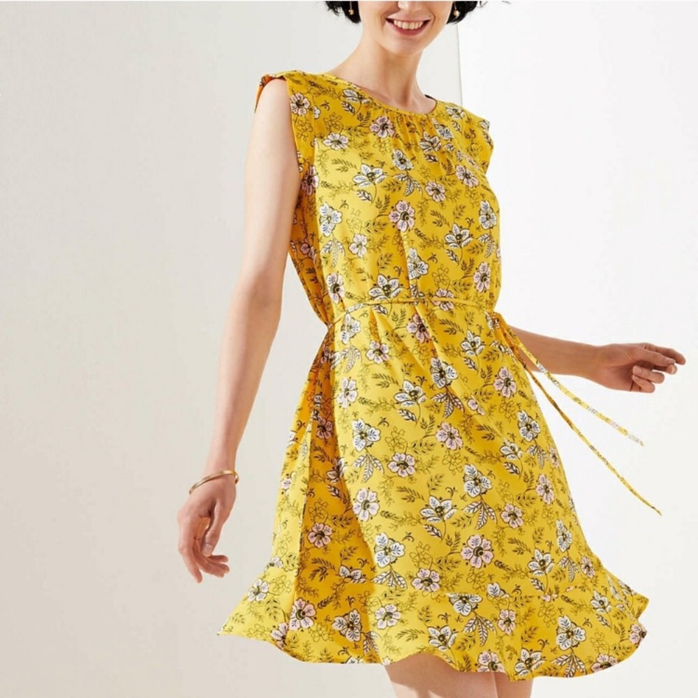 LOFT Garden Tie Waist Flounce Dress